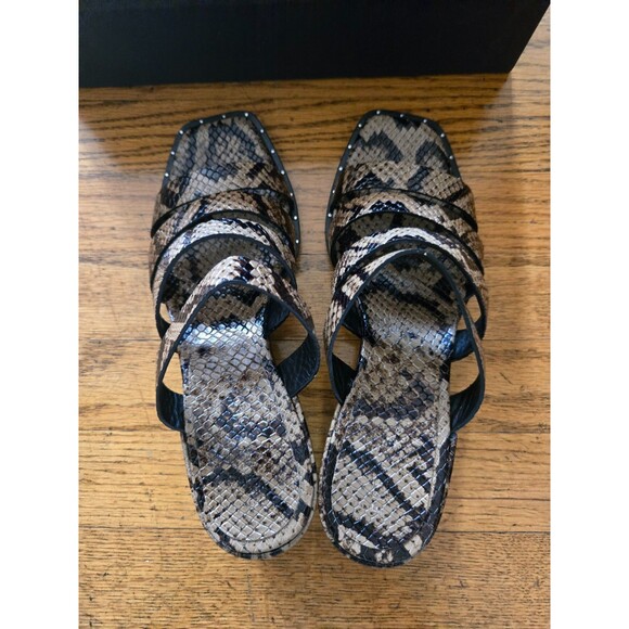 Freda Salvador Ingrid Square Toe Strappy Slide Sandal in Sage Snake Size 6M - Picture 7 of 9